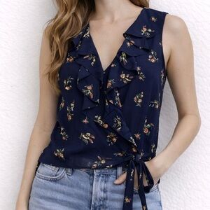 Likely Topaz Navy Floral Wrap Sleeveless Top Size‎ M
